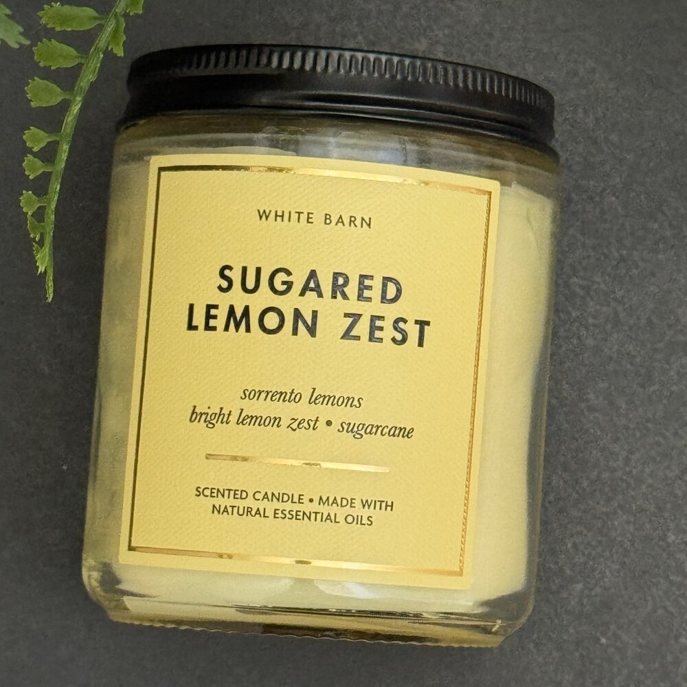 BBW Sugared Lemon Zest White Barn Bath & Body Works Mason Jar Single Wick Candle - Picture 5 of 10